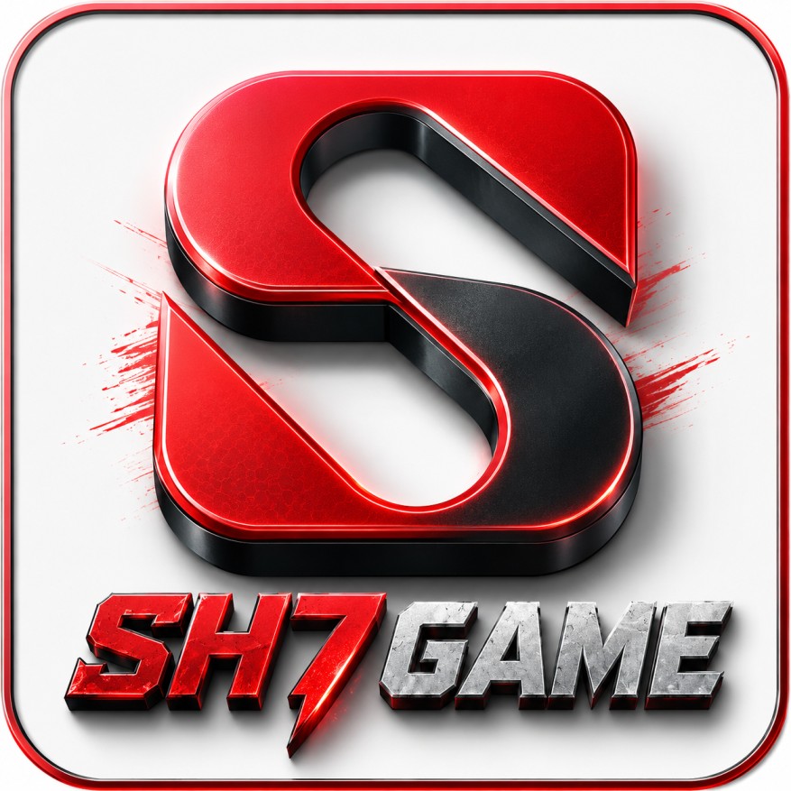 SH7 Game logo with a modern 3D red and black design on a white background, featuring a premium gaming app icon.